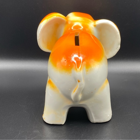 Vintage Antique Estate Made In Japan Orange Elephant Piggy Bank H in Diamond - Picture 3 of 11